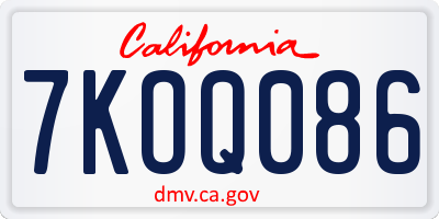 CA license plate 7KOQ086