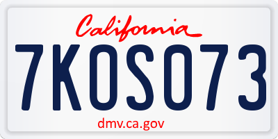 CA license plate 7KOS073
