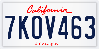 CA license plate 7KOV463