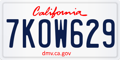 CA license plate 7KOW629