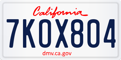 CA license plate 7KOX804
