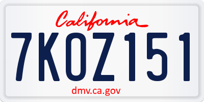 CA license plate 7KOZ151