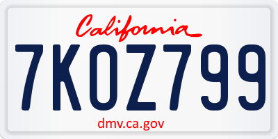 CA license plate 7KOZ799