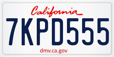CA license plate 7KPD555
