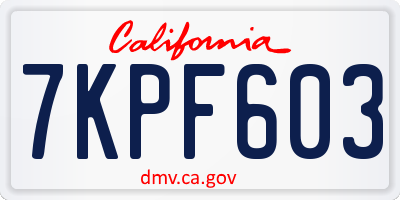CA license plate 7KPF603