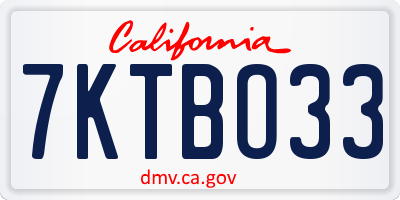 CA license plate 7KTBO33