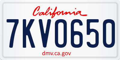 CA license plate 7KVO650
