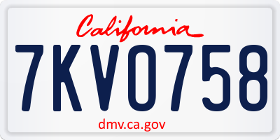CA license plate 7KVO758