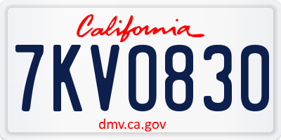 CA license plate 7KVO830