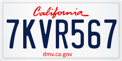 CA license plate 7KVR567