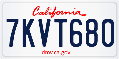 CA license plate 7KVT680