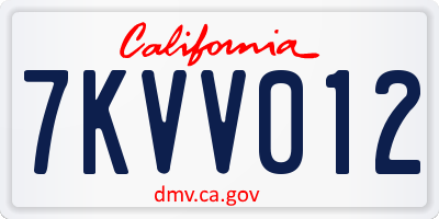 CA license plate 7KVV012