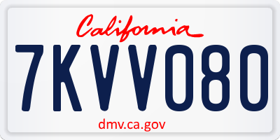 CA license plate 7KVV080