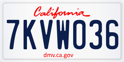 CA license plate 7KVW036