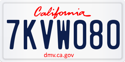CA license plate 7KVW080