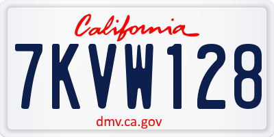 CA license plate 7KVW128