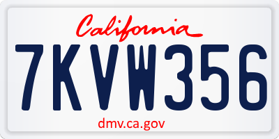 CA license plate 7KVW356