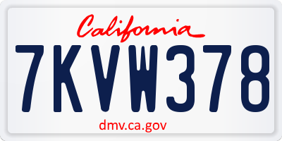 CA license plate 7KVW378