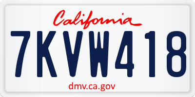 CA license plate 7KVW418