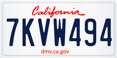 CA license plate 7KVW494
