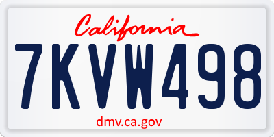 CA license plate 7KVW498