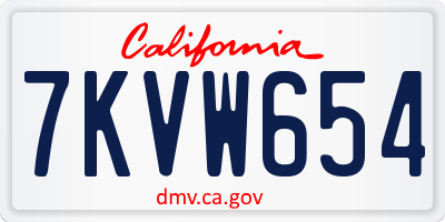 CA license plate 7KVW654