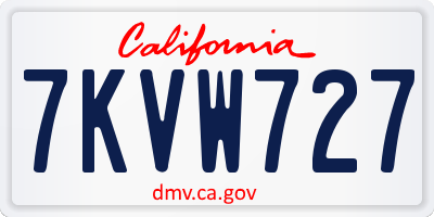 CA license plate 7KVW727