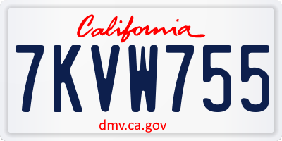 CA license plate 7KVW755