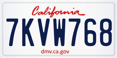 CA license plate 7KVW768