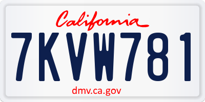 CA license plate 7KVW781