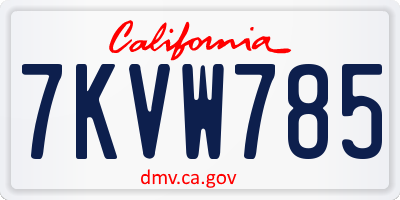 CA license plate 7KVW785