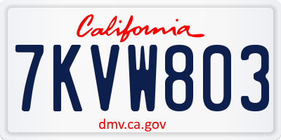 CA license plate 7KVW803