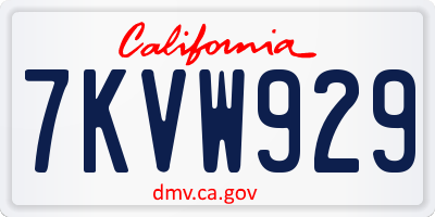 CA license plate 7KVW929