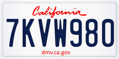 CA license plate 7KVW980