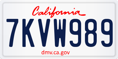 CA license plate 7KVW989