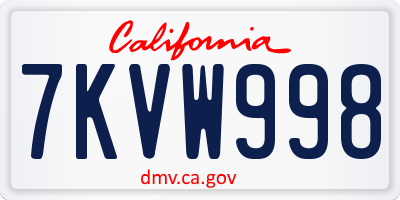 CA license plate 7KVW998