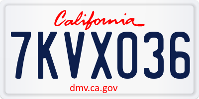 CA license plate 7KVX036