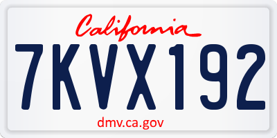CA license plate 7KVX192