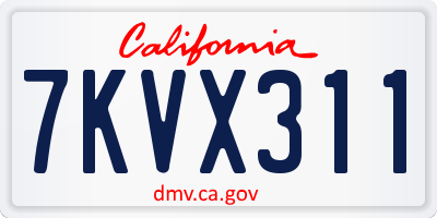 CA license plate 7KVX311