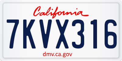 CA license plate 7KVX316