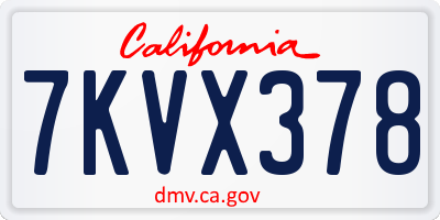 CA license plate 7KVX378
