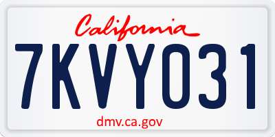 CA license plate 7KVY031
