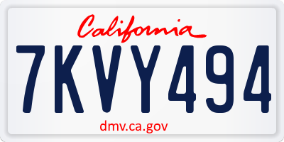 CA license plate 7KVY494