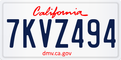 CA license plate 7KVZ494