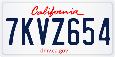 CA license plate 7KVZ654