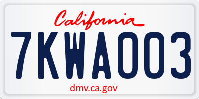 CA license plate 7KWA003