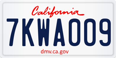CA license plate 7KWA009