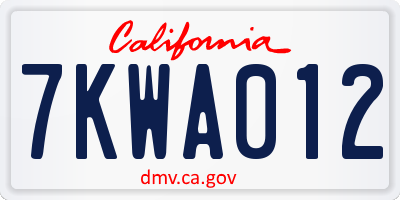 CA license plate 7KWA012