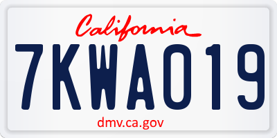 CA license plate 7KWA019
