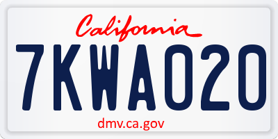 CA license plate 7KWA020